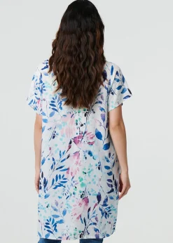 Izabel London Blue Leaf Print Pocket Front Short Shift Dress