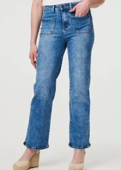 Izabel London Blue Pocket Detail Straight Leg Denim Jeans