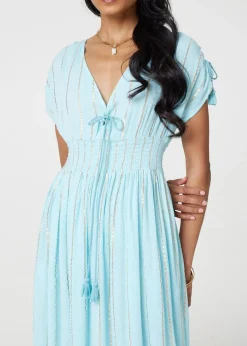 Izabel London Blue Striped Cap Sleeve Empire Maxi Dress