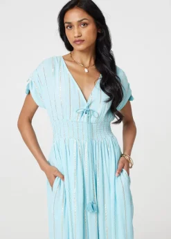 Izabel London Blue Striped Cap Sleeve Empire Maxi Dress