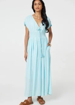 Izabel London Blue Striped Cap Sleeve Empire Maxi Dress