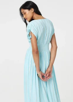 Izabel London Blue Striped Cap Sleeve Empire Maxi Dress