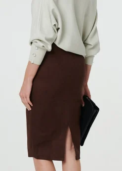 Izabel London Brown Faux Suede Knee Length Pencil Skirt