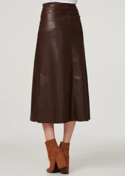 Izabel London Brown Faux Leather High Waist Midi Skirt