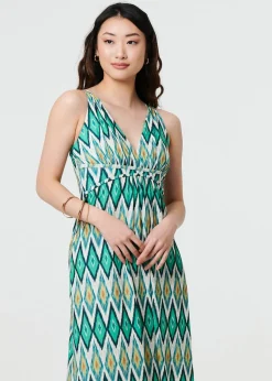 Izabel London Green Abstract Print Sleeveless V-Neck Maxi Dress