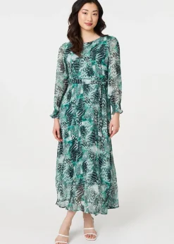 Izabel London Green Animal Print Semi Sheer Maxi Dress