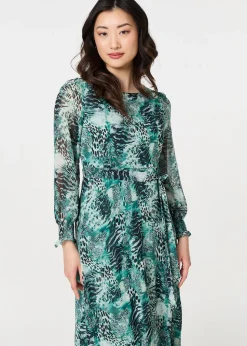 Izabel London Green Animal Print Semi Sheer Maxi Dress