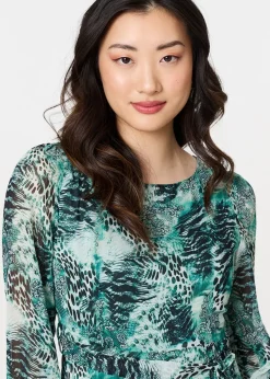 Izabel London Green Animal Print Semi Sheer Maxi Dress