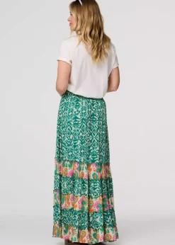 Izabel London Green Patchwork Tassel Tie High Waist Maxi Dress