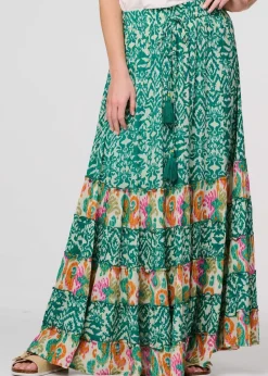 Izabel London Green Patchwork Tassel Tie High Waist Maxi Dress