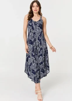 Izabel London Navy Abstract Sleeveless Swing Maxi Dress