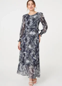 Izabel London Navy Animal Print Semi Sheer Maxi Dress