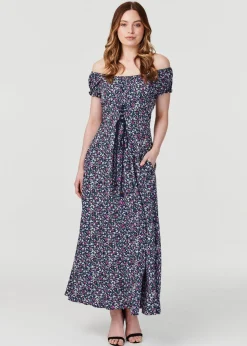 Izabel London Navy Floral Corset Front Maxi Dress