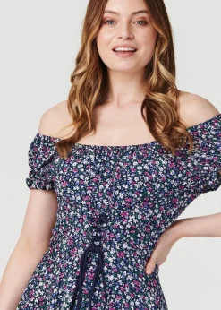 Izabel London Navy Floral Corset Front Maxi Dress