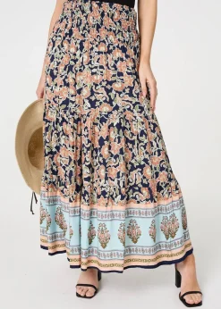 Izabel London Navy Floral Print High Waist Maxi Skirt