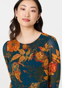 Izabel London Orange Floral Semi Sheer Tie Waist Maxi Dress