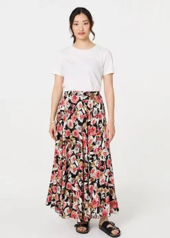 Izabel London Orange Floral High Waist A Line Maxi Skirt