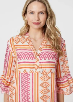 Izabel London Pink Aztec Print V-Neck Short Dress