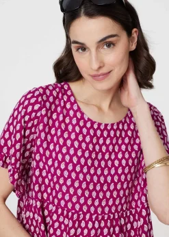 Izabel London Pink Printed Short Sleeve Tiered Smock Dress