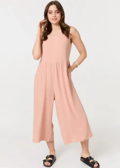 Izabel London Pink Relaxed Sleeveless Wide Crop Jumpsuit