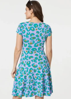 Izabel London Purple Animal Print Ruched Front Jersey Dress