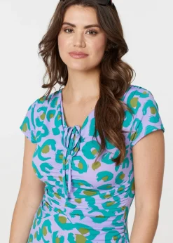 Izabel London Purple Animal Print Ruched Front Jersey Dress