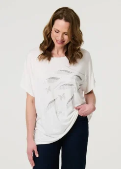 Izabel London White Sparkly Embellished Relaxed T-Shirt