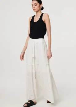 Izabel London White Textured High Waist Tiered Maxi Skirt