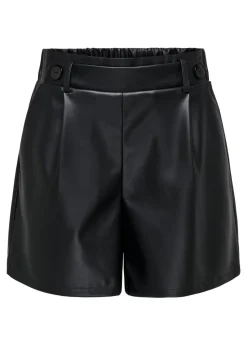 JDY Black Leather Look Shorts