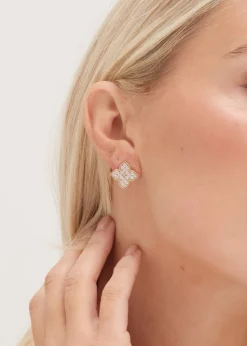 Jon Richard Gold Pave Clover Stud Earrings