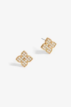 Jon Richard Gold Pave Clover Stud Earrings