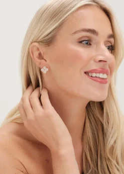 Jon Richard Gold Pave Clover Stud Earrings