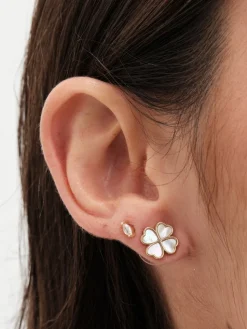 Jon Richard Gold Plated And Mother Of Pearl Heart Clover Stud Earrings