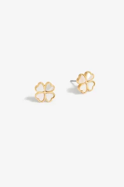 Jon Richard Gold Plated And Mother Of Pearl Heart Clover Stud Earrings