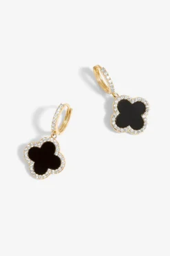 Jon Richard Gold Plated and Jet Clover Huggie Earrings