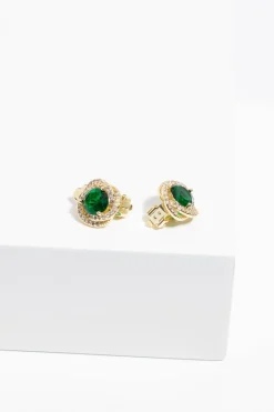 Jon Richard Gold Plated & Emerald Twist Halo Clip Earrings
