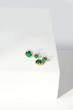 Jon Richard Gold Plated & Emerald Double Halo Earrings