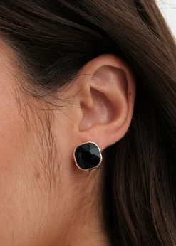 Jon Richard Gold Plated and Jet Stone Clip Earrings