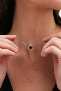 Jon Richard Gold Plated and Jet  Clover Pendant Necklace