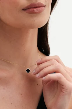 Jon Richard Gold Plated and Jet  Clover Pendant Necklace