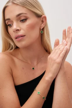 Jon Richard Gold Plated Cubic Zirconia Malachite Clover Bracelet