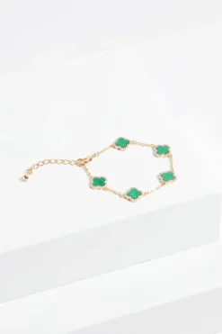 Jon Richard Gold Plated Cubic Zirconia Malachite Clover Bracelet