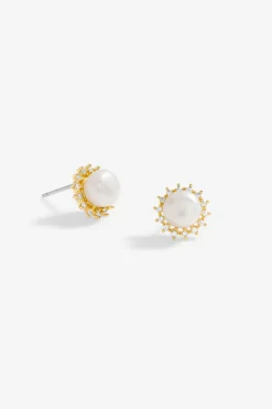 Jon Richard Gold Plated Cubic Zirconia & Pearl Mini Stud Earrings