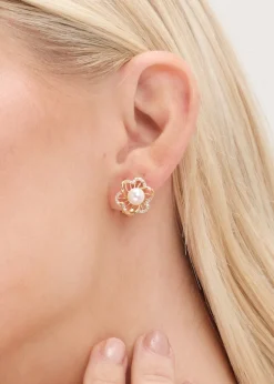 Jon Richard Gold Plated Cubic Zirconia & Pearl Flower Clip Earrings