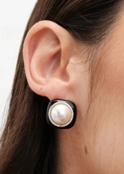 Jon Richard Gold Plated Jet and Pearl Earrings