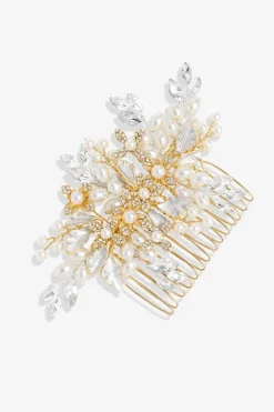 Jon Richard Gold Plated Pearl And Crystal Floral Comb