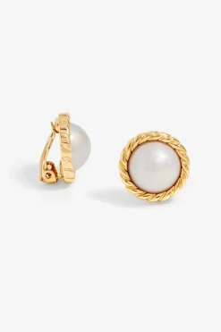 Jon Richard Gold Plated Ridge & Pearl Clip Earrings