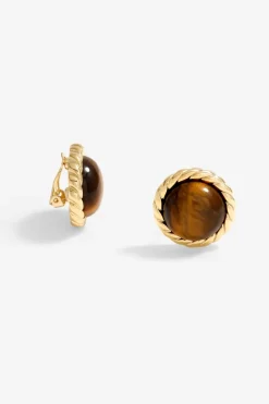 Jon Richard Gold Plated Tigers Eye Clip Earrings