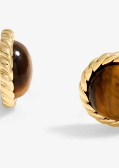 Jon Richard Gold Plated Tigers Eye Clip Earrings