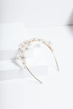 Jon Richard Gold Plated White Floral & Crystal Headband